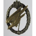 German Nazi 1st Pattern Paratroopers Badge. A private purchase with no makers name.