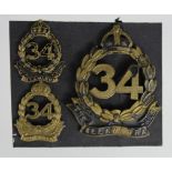 Cap badge KC + collars - 34 The Illawarra Regt. (3)