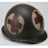 WW2 US "McCord" M1 Medics Swivel Bale Helmet. Heat stamped 726B (1943) Front seamed with correct WW2