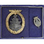German High Seas Fleet war badge with lapel badge in fitted case
