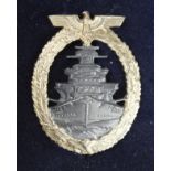 German Kriegsmarine war badge in fitted / titled case, High Seas Fleet, maker marked