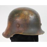 German M42 Stalhelm raw edged steel Helmet in autumnal colour scheme, complete with liner, no