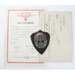 German NSKK badge / plaque with certificate and other documents