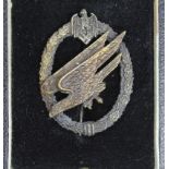 German Wehrmacht Parachutists badge in fitted case, toned