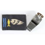 RAF Interest an AM marked Dinghy escape whistle and a Goldfish club badge for those rescued at Sea