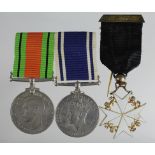 Police LSGC Medal GVI named (Inspr Robert D J Naismith), Defence Medal, and Masonic Knights of Malta