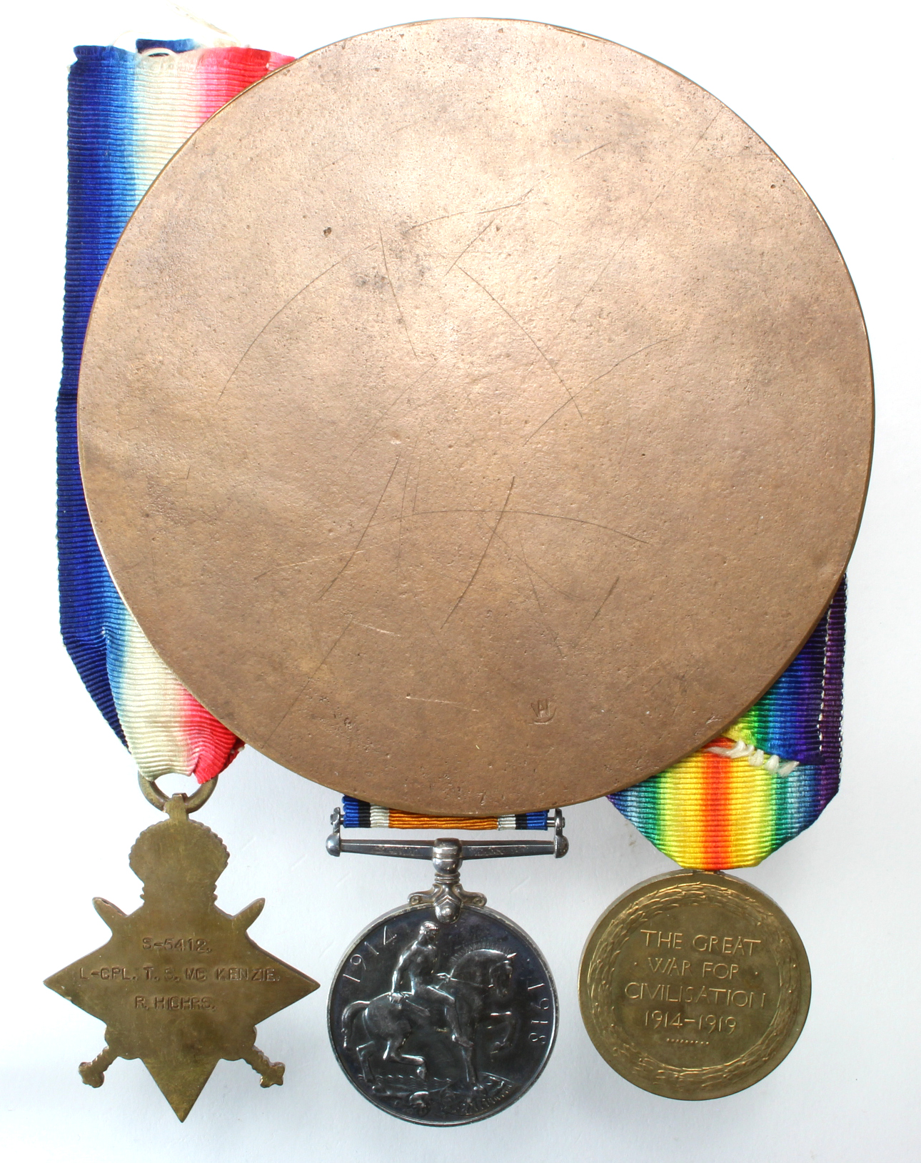 1915 Star Trio + Death Plaque to S-5412 L-Cpl Thomas Stark McKenzie 1st/7th Bn R.Highlanders. Died - Image 2 of 2