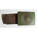 German Nazi Enlisted Mans Green Steel Africa Corps Buckle & Leather Tab.