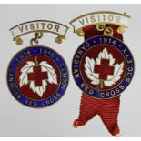 Canadian Red Cross Society 'Visitor' enamelled pin badges, for '1914' and '1914 - 1915'. (2)
