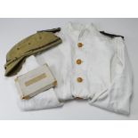 Japanese Navy WW2 soft cap, stamped '59' inside. With Sub-Leutenants white jacket, gilt Naval