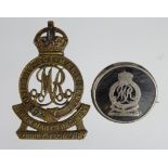 Queen Marys Regiment Surrey Yeomanry cap badge KC, fittings missing. With a Sweetheart Badge