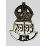 Indian A.R.P. M, pin badge. (Messenger)