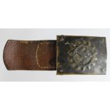 German Nazi DAF belt buckle and leather tab, tab marked for 1940 Dransfeld & Co Menden