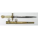 German Nazi Naval Dagger, with scabbard, blade maker marked 'WKC'. Blade pitted