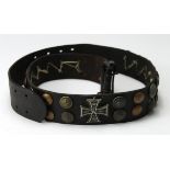 German WW1 Army leather belt with a 1914 Iron Cross 2nd Class (a/f) attached, together with approx