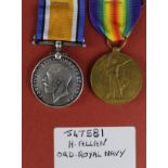 BWM & Victory Medal named (J.47581 H Allan ORD RN). Born Newbury, Berkshire. With research. (2)