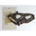 RFC style flying goggles, plus two RFC photos, and Demob Certificate to 155418 Charles Redvers