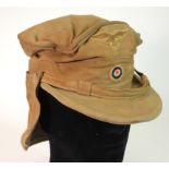 German Luftwaffe Afrika Korps Officers cap with neck flap, size 59, with Otto Aulbach 1942 stamps to