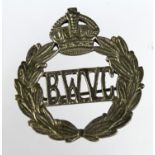 Cap Badge WW2 'B.W.V.C.' (Bombay Women's Volunteers Corps).