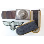 German Nazi Army belt buckle with leather tab dated 1940, officers cloth and bullion eagle (silver
