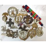 Cap Badges various British types, ribbon bars, German Iron Cross WW2 2nd Class (broken) and an