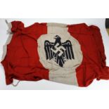 German Sports Assn large flag, 5x3 feet, no moth, service wear, various issue stamps.