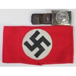 German WW2 army parade belt buckle with leather safety tab and a German NSDAP party arm band