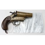 Great War Webley Scott Ltd, No1 MkIII brass Signal Pistol, Serial No 20024, profuse markings and W/D