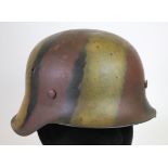 German WW2 Normandy Camo Stalhelm M42 raw edge steel helmet with autumn colours, complete with