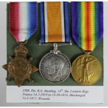 1915 Star Trio to 3580 Pte R E Bunting 14-London Regt. On 25th September 1915 during Battle of