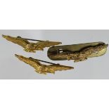 RAF officers gilt eagle badges, 2 pin back, another with lugs (eagle facing opposite direction). (