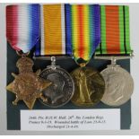1915 Star Trio to 2646 Pte H H W Hall 20-London Regt, and Defence Medal. Wounded at the Battle of