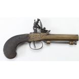 Pistol, a good, attractive Flintlock, boxlock pocket pistol, brass frame + octagonal barrel,