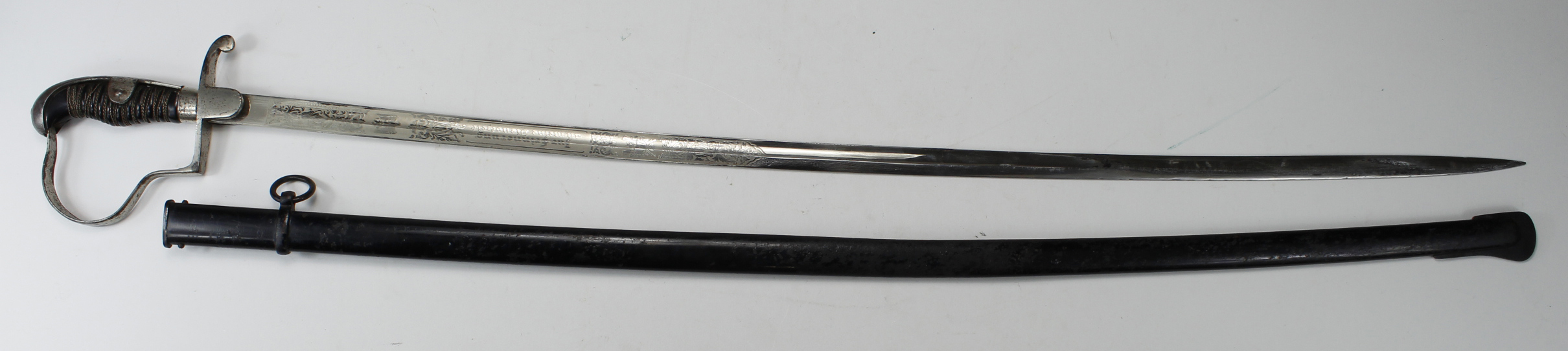 German Nazi NCO's Sword with single ring scabbard. Blade maker marked 'Alcoso Solingen'. Blade