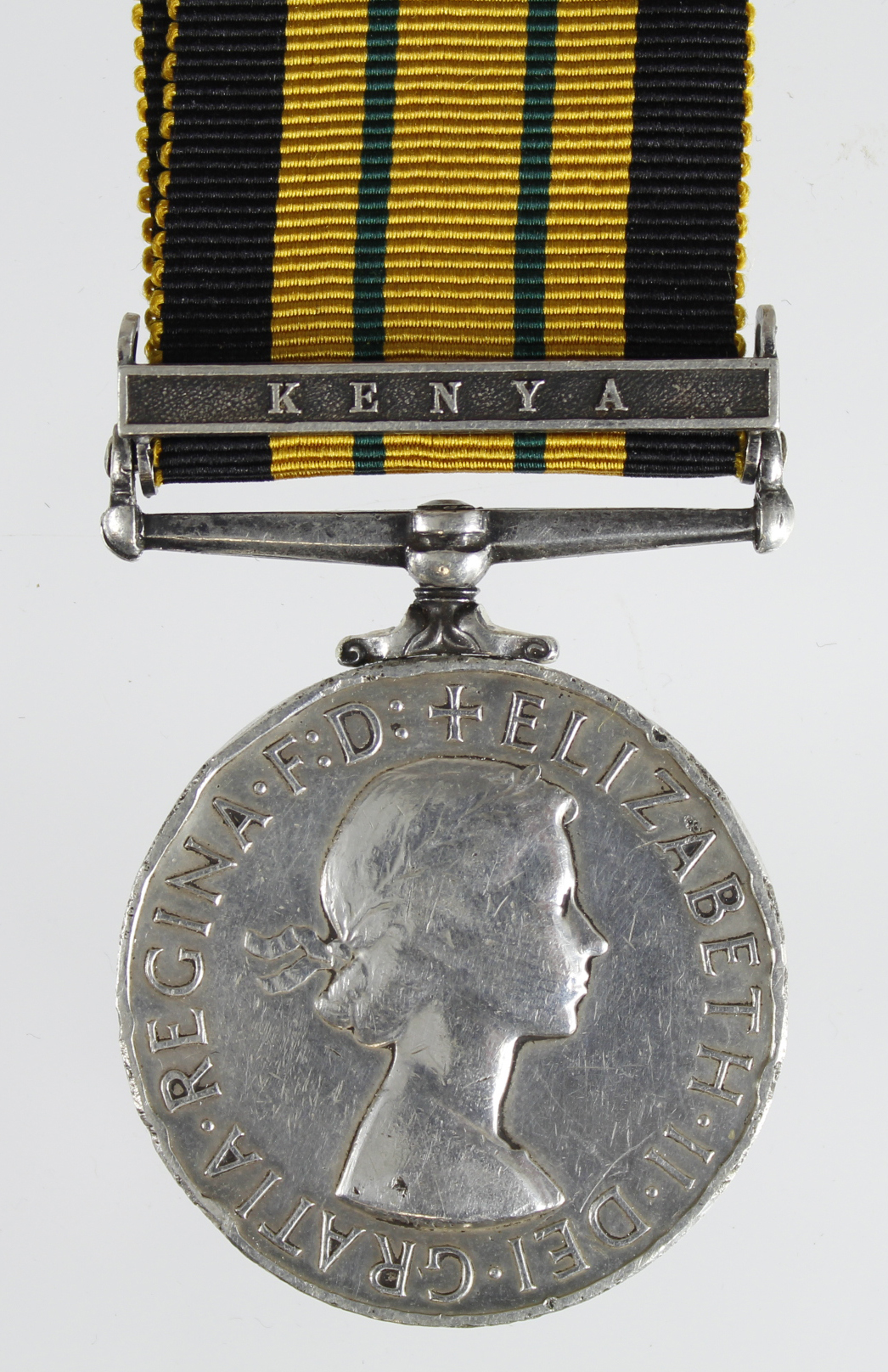 Africa General Service Medal QE2 with Kenya clasp (14467360 Cpl R Oldfield BW). Medal with many edge