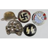 German Nazi pin badges, various (5)