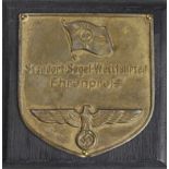 German Naval Kriegsmarine Prize plaque on wooden plinth