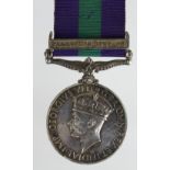 GSM GVI with Palestine 1945-48 clasp (14463266 Pte N Taylor BW). Served with 4th Bn.