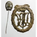 German pre WW2 DVL Sports badge with matching miniature stick pin