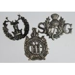 Scottish silver sweetheart badges - KOSB maker marked 'T.L.M. Sterling'. Scots Guards stamped '