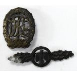 German Nazi Squadron Clasp for Bomber Pilots (pin hook missing), and Sports Badge, this maker