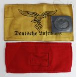 German Luftwaffe belt buckle and two helpers armbands, one for Flak