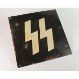 German SS metal plaque, painted and with minor rust, removed from a building