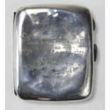Great War Tribute piece - silver hallmarked cigarette case (hallmarked 1919) engraved 'A memento