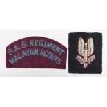 Cloth Badges: S.A.S. Other Ranks Malayan Period Beret Badge and S.A.S. Regiment/Malayan Scouts