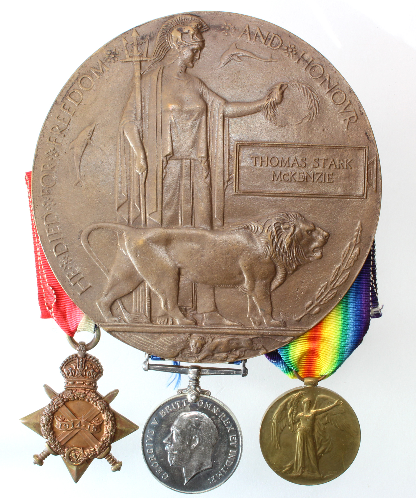 1915 Star Trio + Death Plaque to S-5412 L-Cpl Thomas Stark McKenzie 1st/7th Bn R.Highlanders. Died