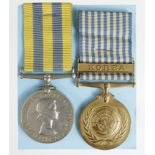 Korea Medal QE2 (22674296 Pte J McAuslan BW), and Korea UN Medal. Small correction noted. (2)