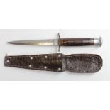 Fighting knife / dagger, FS style blade, marked REDGE, Sheffield, also engraved L.Harding, plus on