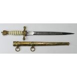 German Nazi Naval Dagger, with scabbard, blade maker marked 'Original Eickhorn Solingen'.