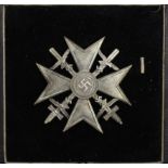 German Condor Legion Cross with swords, silver grade, L/12 maker stamped, in fitted case